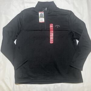 NEW Mens Callaway 1/4 Zip Pullover Black UPF50 Size XL Golf Logo Waffle Knit NWT